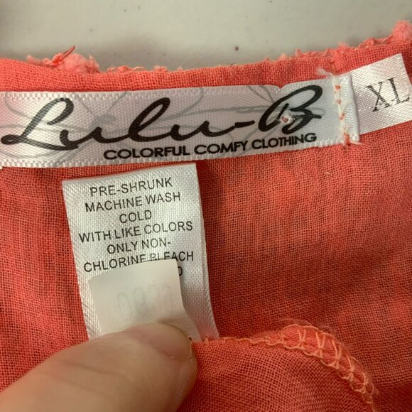 Lulu B Sequin Open Knit Lined Asymmetrical Top In Coral Size XL Faerie Lagenlook - Picture 7 of 9